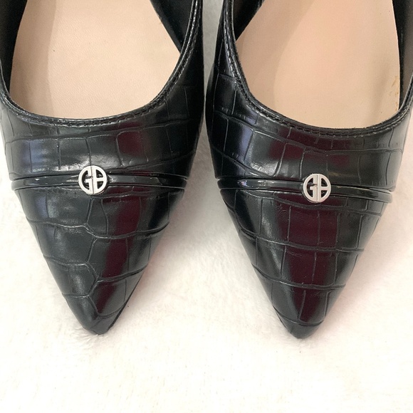 Black Giani Bernini Sling back Memory Foam Dressy Croc Embossed Heels Sz 9.5M - Picture 5 of 14